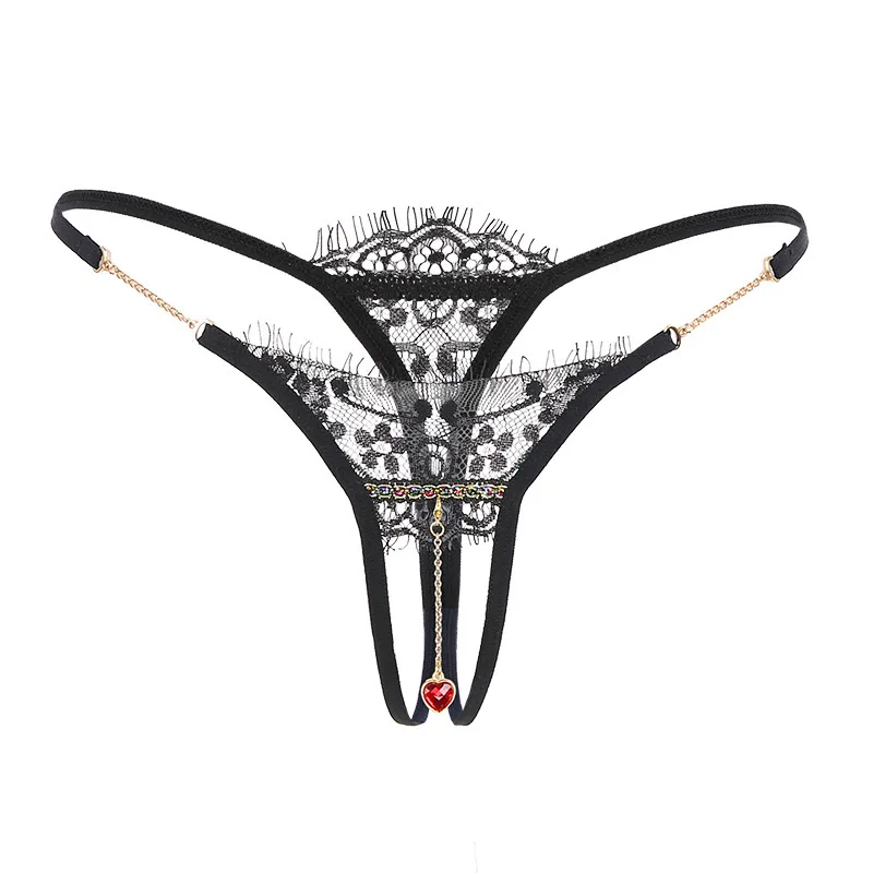 Open Crotch Pendant Panties women Sexy lingerieTransparent erotic Underwear Lace Pearl Thong Crotchless Panty Gstring 2024