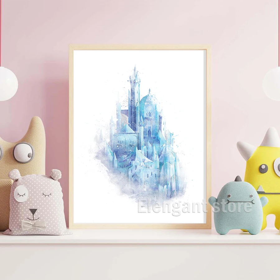 ملصق رسم فني بألوان مائية للفتيات ، مجمد 2 ، إلسا وحصان ثلج ، طبعة قلعة مجمدة ، هدية عيد ميلاد ، ديكور حضانة ، 2 في كل مجموعة #3
