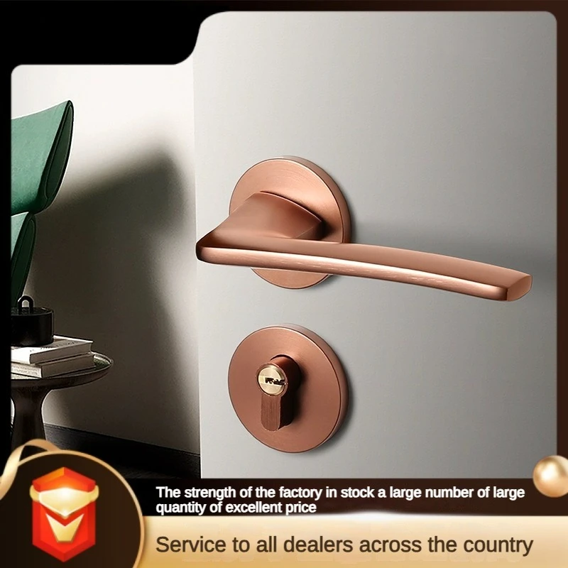 Magnetic silent door lock for bedroom, simple and luxurious, gold brushed rose golden door lock, minimalist wooden door lock