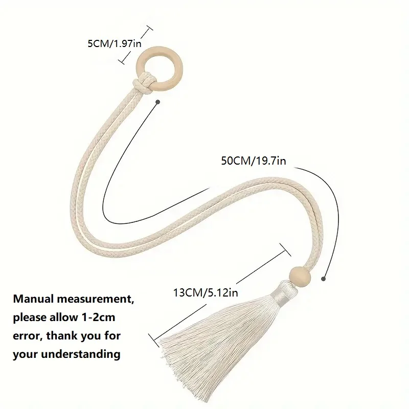 2pcs Bohemian Chic adjustable cotton cord curtain tie fringe - hand woven, log loop curtain buckle strap