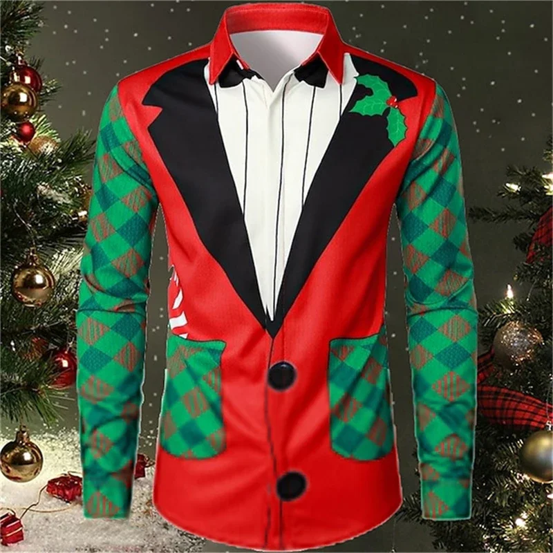 Source Manufacturer Men's 2024 Shirt For Daily Street Parties, Christmas Style, Fitted Formal Wear, White Snow 3D Printed Shirt