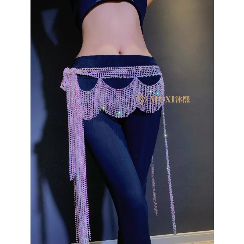 Ceinture de danse du ventre personnalisée, maille diamant, pompon, chaîne de taille creuse n ° 12 Costume de danse du ventre Big Diamond 2025