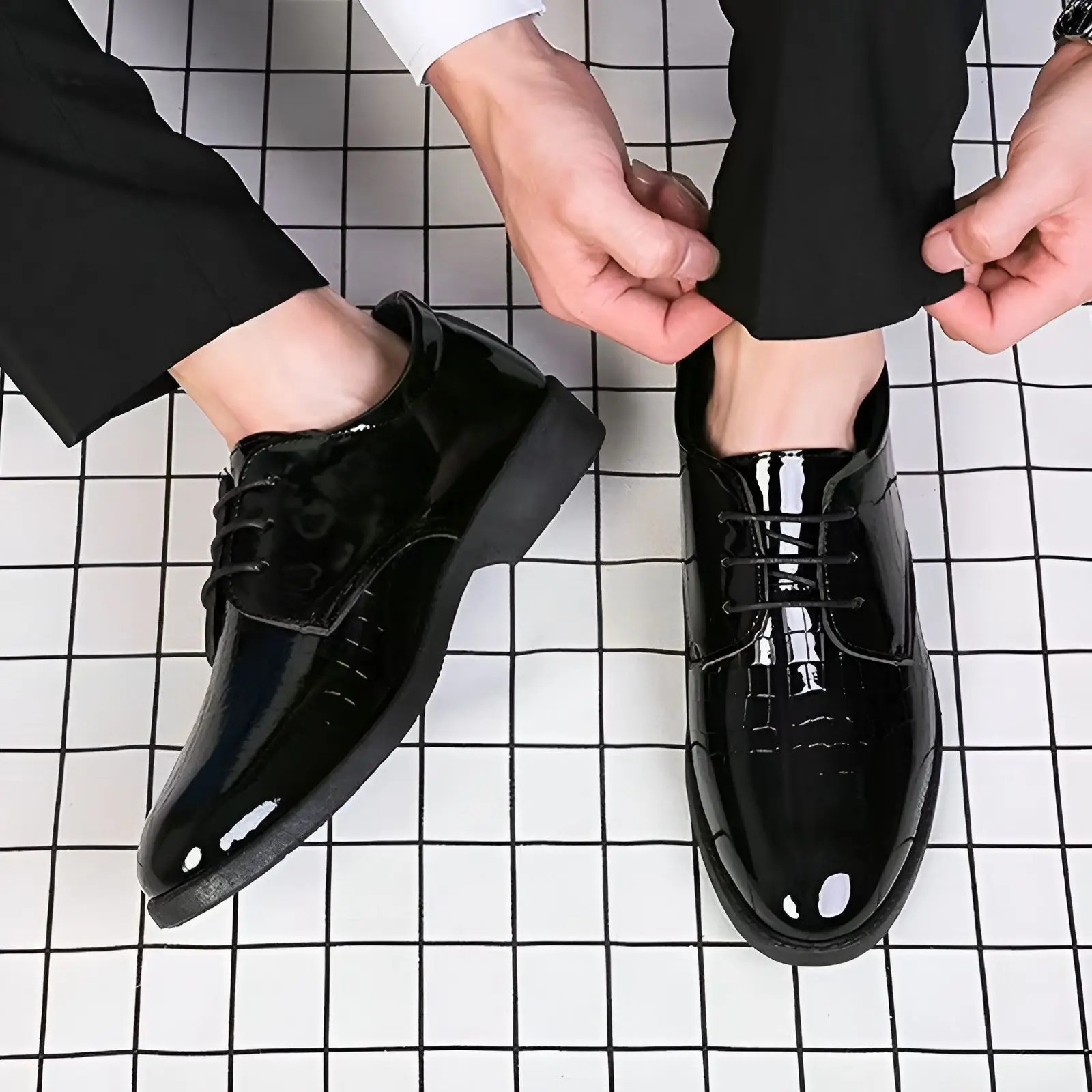 

Яркий верх, черный, с круглым носком, на шнуровке, мужская элегантная и классическая обувь, офисная легкая кожаная мужская официальная обувь