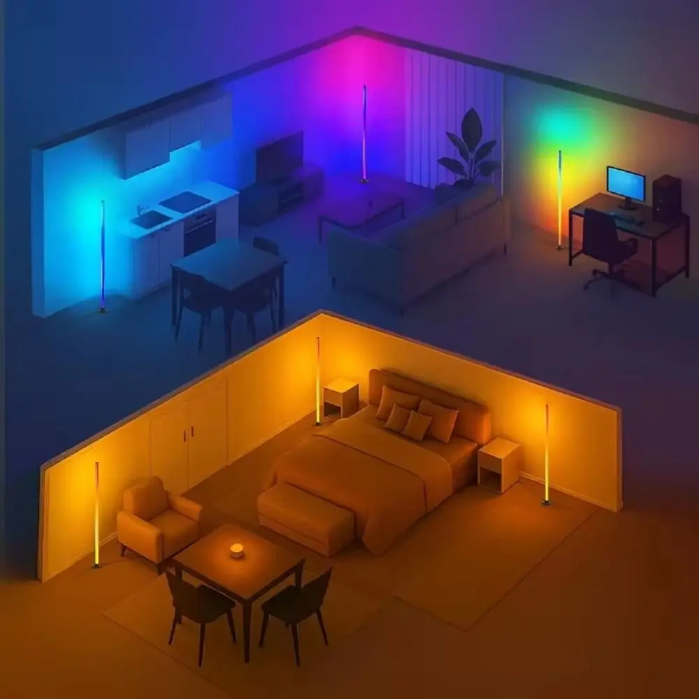 Remote Control Smart LED Floor Lamp APP Control Dual Control Modes Corner Lighting Timer Function Music Sync RGB Floor Lamp