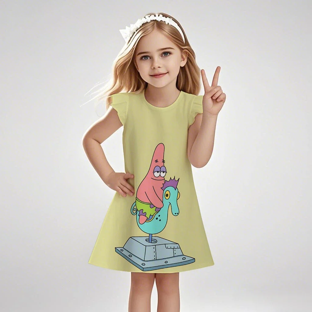 

Платье Kawaii «Губка Боб», летняя модная повседневная одежда с героями мультфильмов для девочек 2-8 лет и детей ​