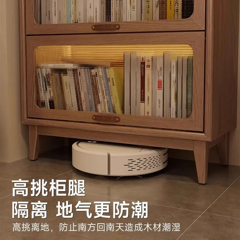 Solid wood bookcase glass door dustproof bookshelf shelf with door floor-to-ceiling home children's living room Nordic simple