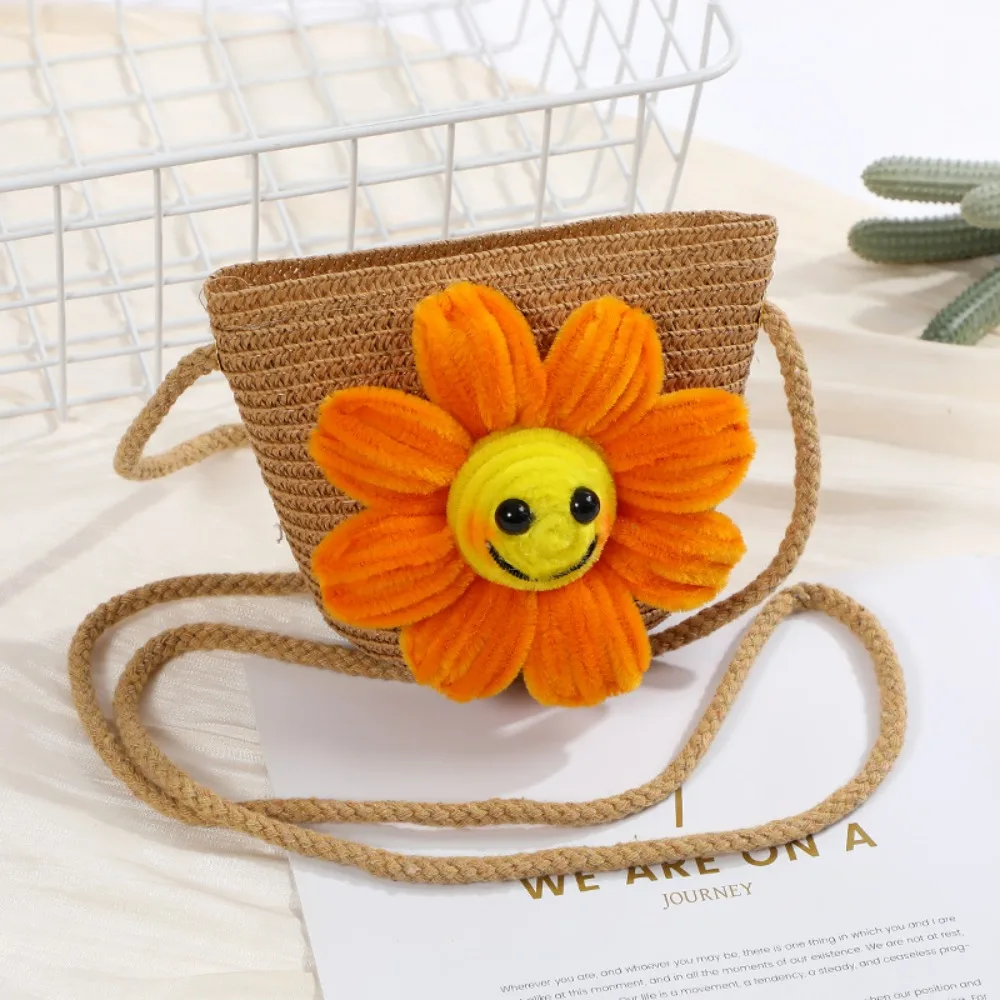 Trendy Straw Woven Bag 2024 Retro Casual Underarm Bag Cartoon Messenger Bag Daily Life