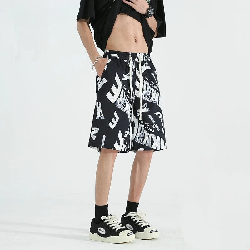 Men's Summer Beach Shorts American Casual Loose Fit 5 Inch Inseam Swim Trunks Trendy Streetwear Sporty Lounge Pants