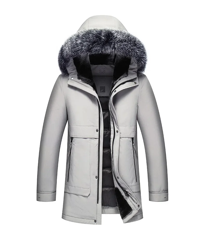 90% White Goose Down Jacket Men Mid-length 2023 Winter Down Jackets Warm Thickened Down Coats Mens Coat Hooded Fox Fur Collar