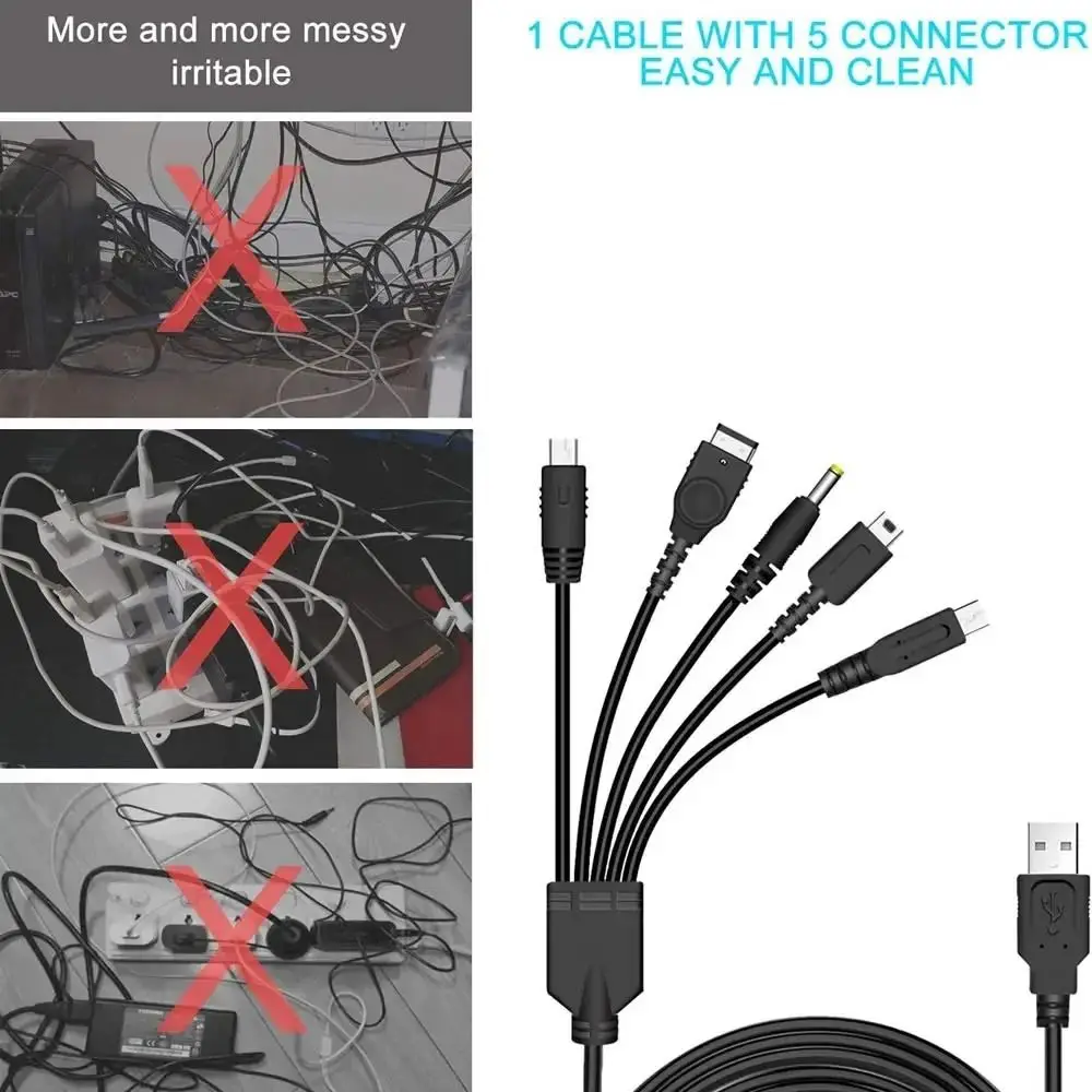 Multi-Purpose Power Cord Fast Charging Copper Core Charging Cord Universal Power Supply for Nintendo GBA SP/NDSL/NDSi/WiiU/PSP