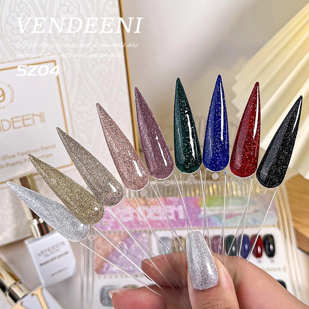 Vendeeni 9 Farben/Set Glitzer-Broken-Diamond-Gel-Nagellack UV LED Soak-Off Gel-Lack Grün Lila Rot Flash Gel mit Display – Detail 18