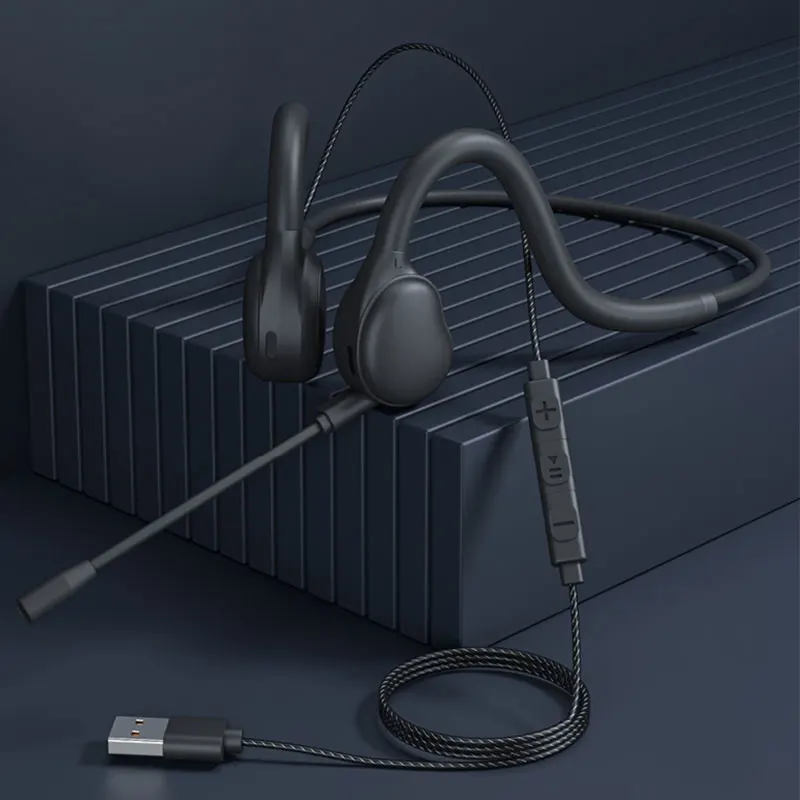 หูฟัง USB แบบเปิดหูสำหรับ PC แล็ปท็อปหูฟังมีสายพร้อมไมค์บูมหูฟังน้ำหนักเบาสำหรับการประชุมสำนักงานธุรกิจการเล่นเกมแบบมีสาย