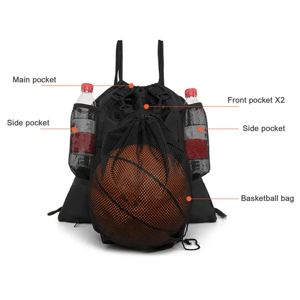 Basketball Bag with Detachable Pouch Mesh Pockets Sports Bag Waterproof Oxford Cloth Drawstring Sports Backpack for Volleyball