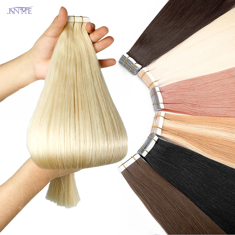 JSNME Tape in Human Hair Extensions Double Side Invisible Seamless Tape in Hair  Natural Straight Black Brown Blonde For Salon