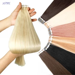 Cinta JSNME en extensiones de cabello humano, cinta Invisible de doble cara sin costuras, cabello Natural liso, negro, marrón, Rubio para salón
