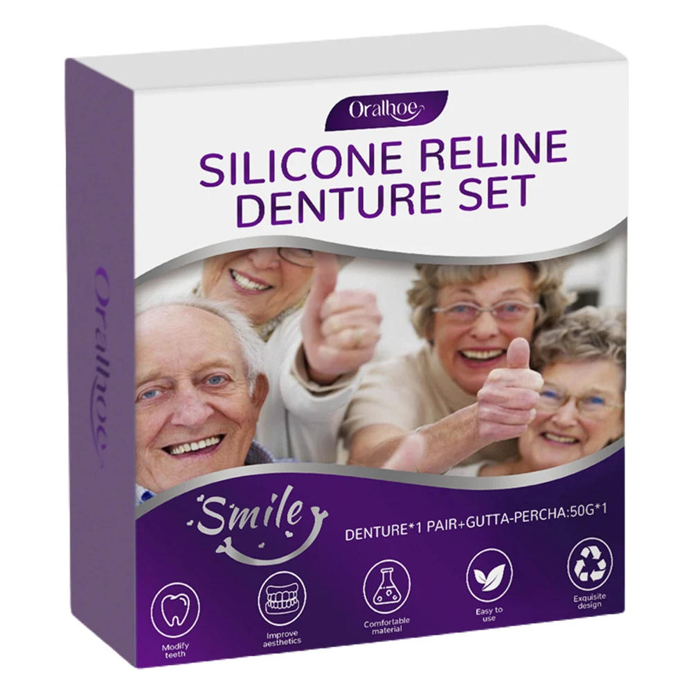 Silicone Reline Denture Set Soft Dentures False Teeth Set High Elasticity Denture Repair Kit Non-Toxic for Upper & Lower Denture