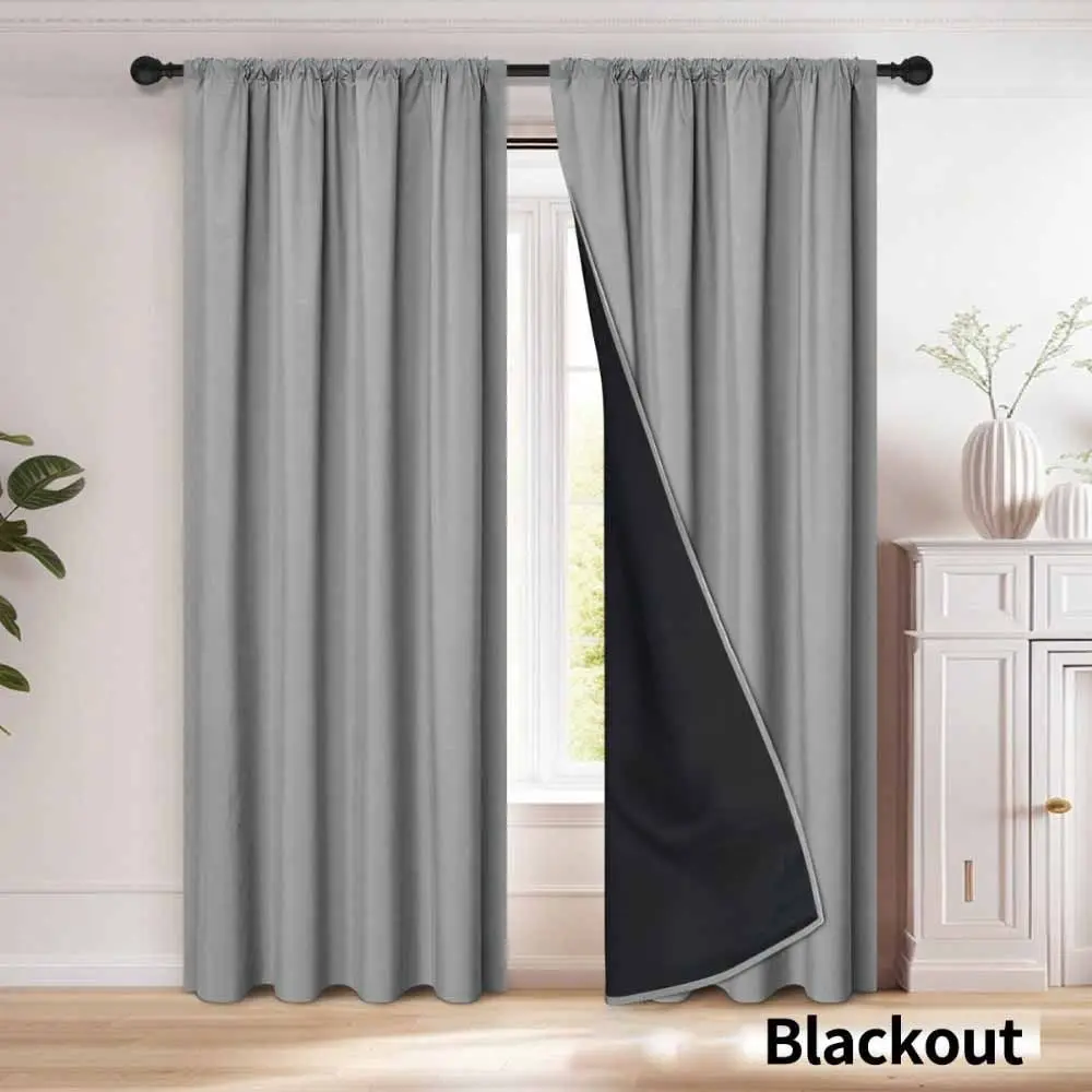 Sunshade Blackout Curtain with Rod Pocket Washable Window Curtain 100 x 200cm Coated Lining Curtains for Bedroom Bedroom