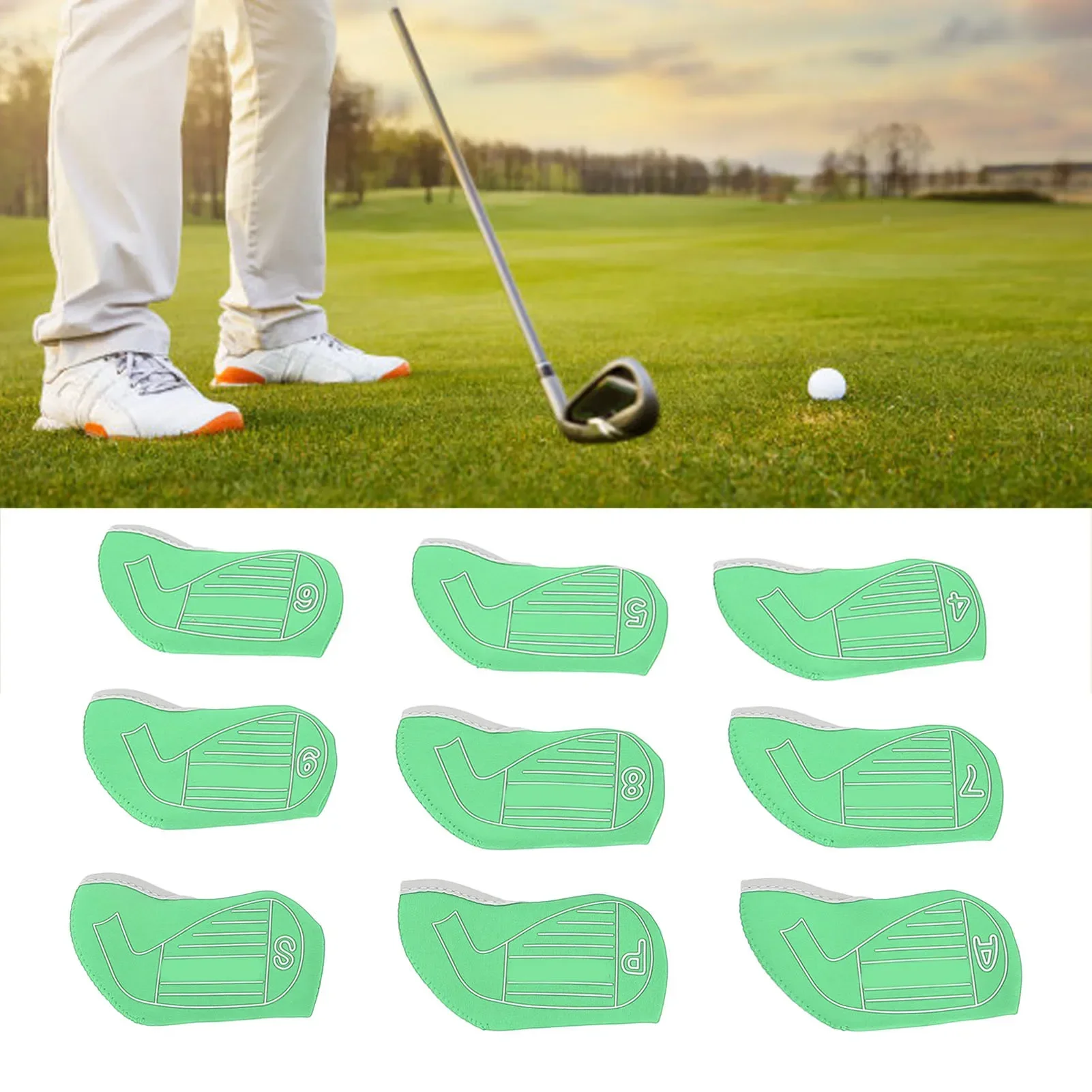 

9PCS Club Iron Head Covers Club Protective Headcover Dust Proof Anti Scratch Fit Most Irons