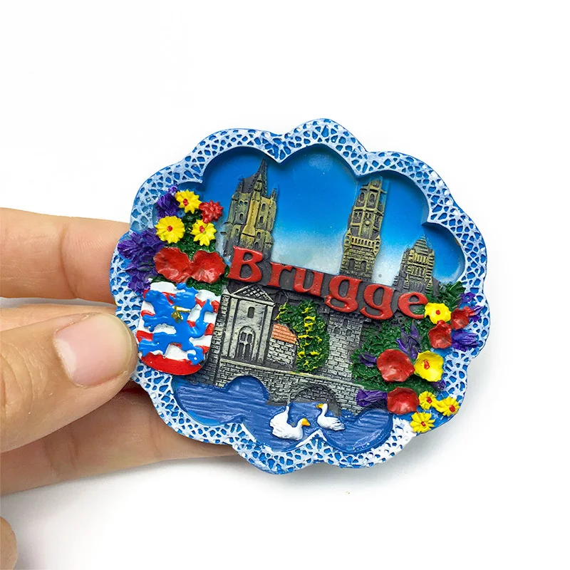 

3D Resin Belgium Brugge Cute Fridge Magnets Imanes Aimants Frigo Home Decor Room Decoration Buildings Swans Flowers Small Souven