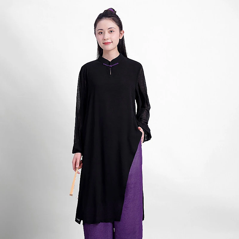 New Summer Tai Chi Suit Long Flowy Ba Duan Jin Qigong Competition Performance Gauze Linen Soft Comfortable Drape Chinese Style
