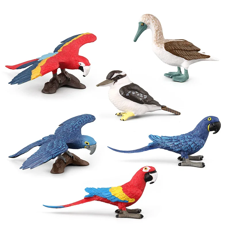 6pcs/set Simulation Animal Model Toy Bird Parrot Macaw Doll Ornament Plastic Animals Toys Action Figure Table Decoration