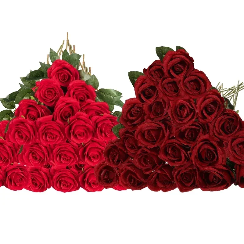 50 Stück künstliche Rosen aus Samt, fühlen sich echt an, künstliche Rosen, Blumen für Valentinstag, DIY, Hochzeitsstrauß, Party, Heimdekoration