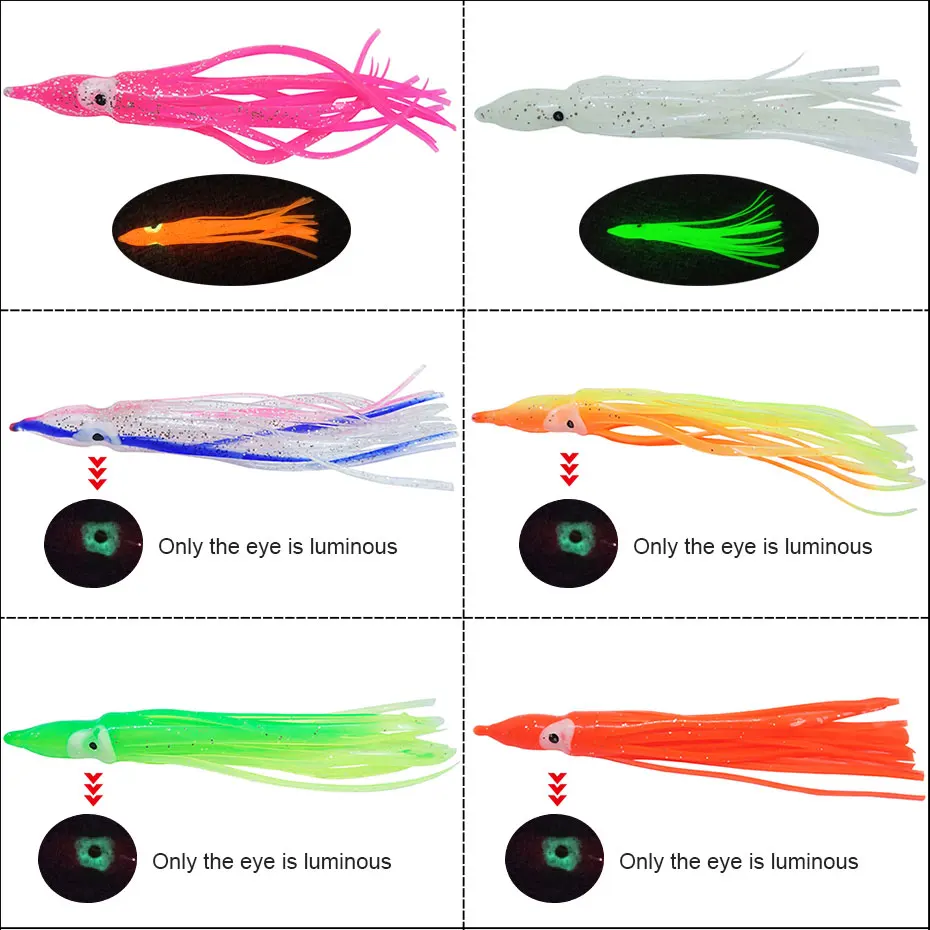 20-pieces Luminous Squid Skirts Soft Lure pesca 5cm/9cm/11cm Night Fishing Lure Octopus Glow Rubber Artificial Bait for Tuna Sai