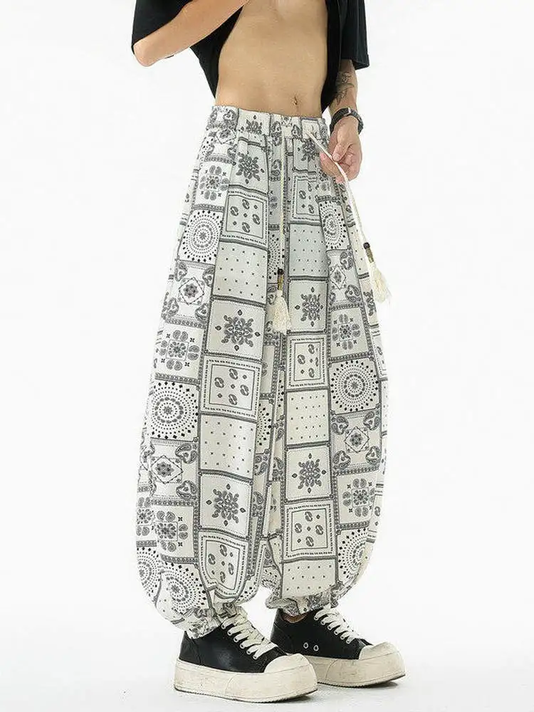 

New Chinese Sle Ice Silk Casual Lantern Pants Men's plus Size Loose Trendy Summer Qui Dry Breathable Wide Leg Pants