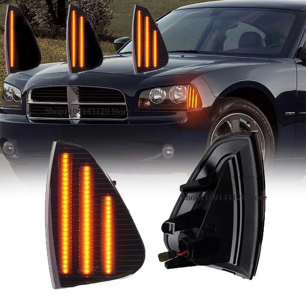 

2Pcs/Pair LED Turn Signal Front Corner Side Lights 3 Rows LED Strips Fit For Dodge Charger 2006-2010 Car Accessories Signal Lamp