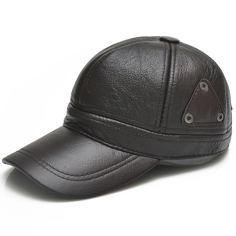 2024 New Style Men Brown Cow Leather Baseball Outdoor Real Leather Retro Hat Adjustable Real Cowhide Leather Baseball Cap