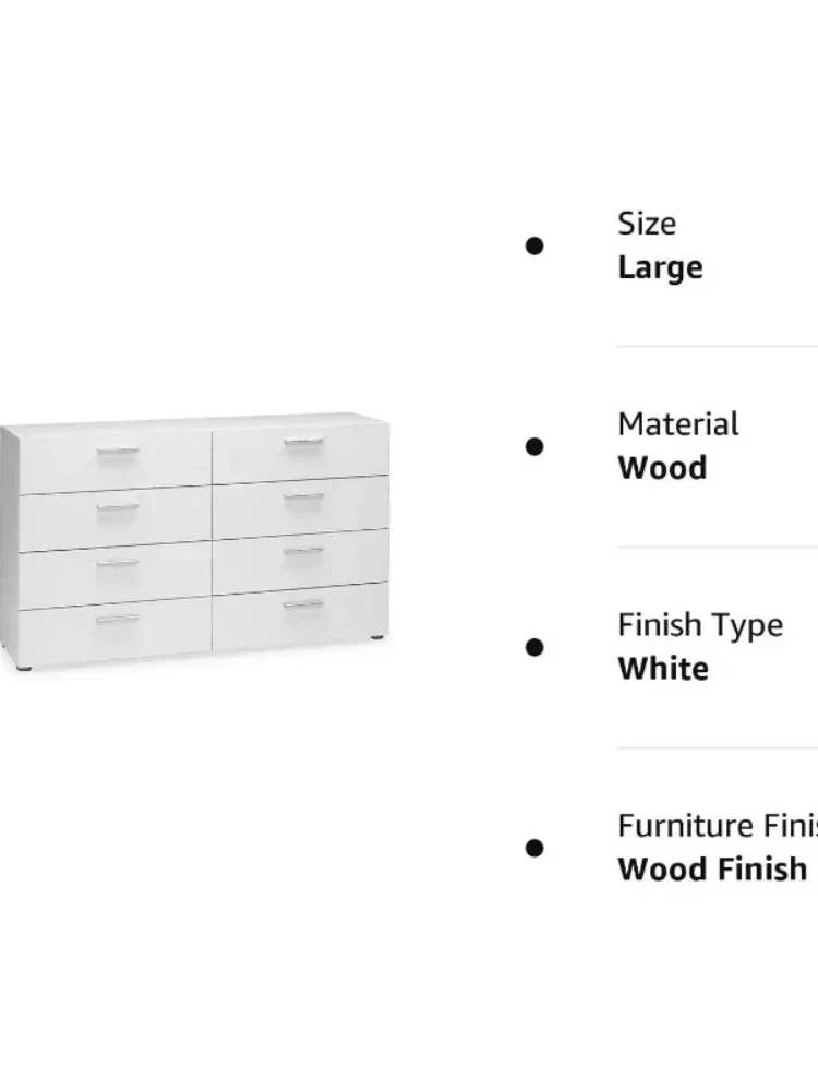 Loft 8 Drawer Double Dresser , White bedroom furniture