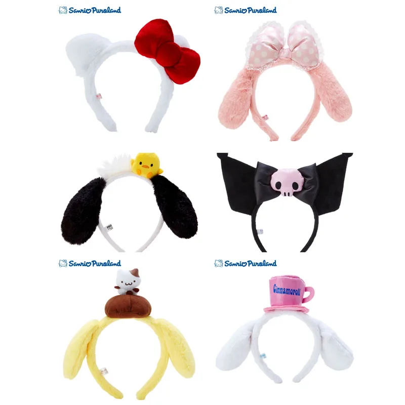 New Japan Sanrio Ears Headband Hair Band Hello Kitty Cinnamoroll Melody Kuromi Cartoon Kawaii Anime Plush Toy for Girl