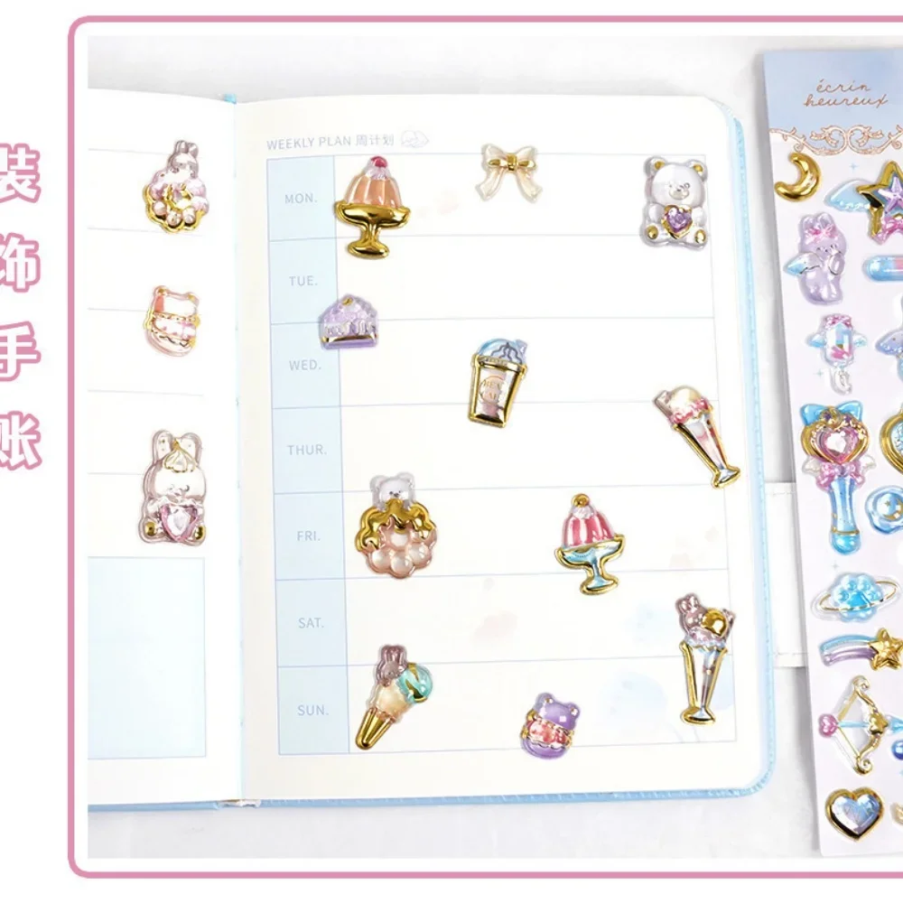 1 pc 3D Relief Stickers Scrapbooking Cute Aesthetic Stickers Creative Candy Ghost Rabbit Drop Diy Diary Stationery Sticker Decor