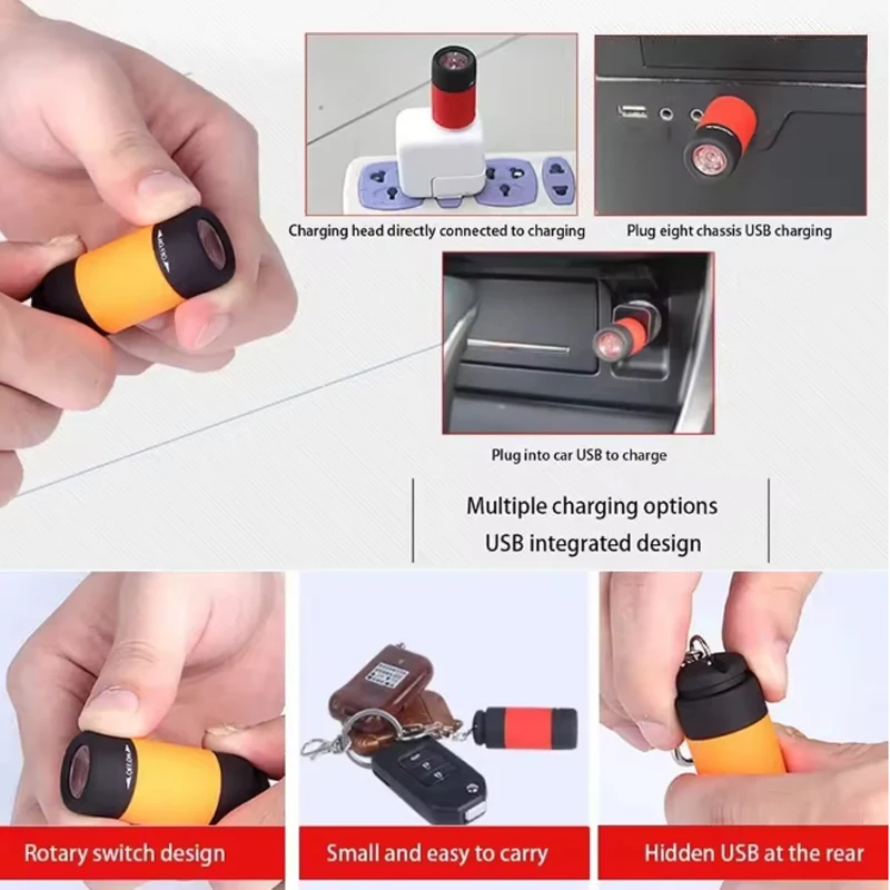 USB قابلة للشحن LED متعددة الوظائف ضوء قوي جيب المفاتيح مصباح يدوي مقاوم للماء المشي لمسافات طويلة التخييم مصباح يدوي صغير