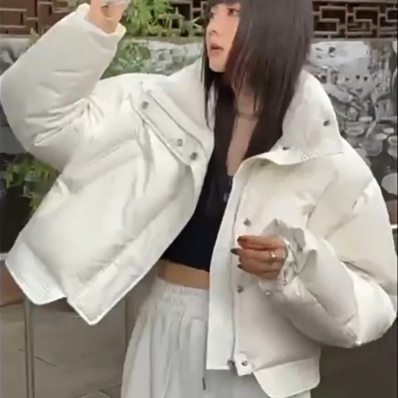 Estilo curto parkas feminino solto lazer sólido all-match harajuku na moda gola casacos design simples ulzzang streetwear