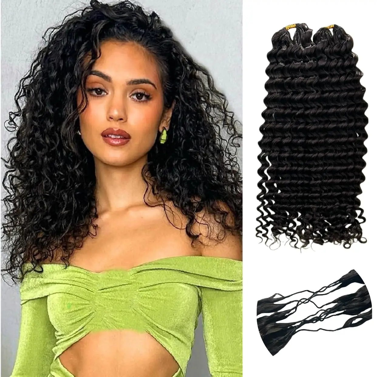 

Наращивание волос методом крючковой вязки Deep Wave, предварительно разделенные пряди без узлов, натуральный черный цвет, для женщин, волосы для крючковой вязки Feather.