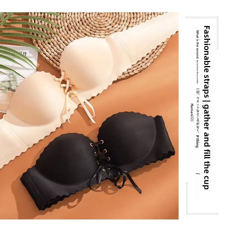 Trägerloser BH für Damen: Push-up, rutschfest, mit verstärkter Unterstützung, Tube-Top, umwickelbar, für kleine Größen – Detail 9