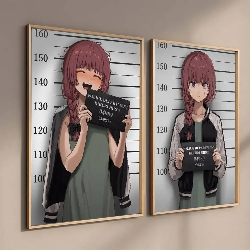 Funny Anime Girl Mugshot Wall Art Botch The Rock! Kikuri Hiroi Police Lineup Mug Shot Graphic Poster for Bedroom Dorm Decor
