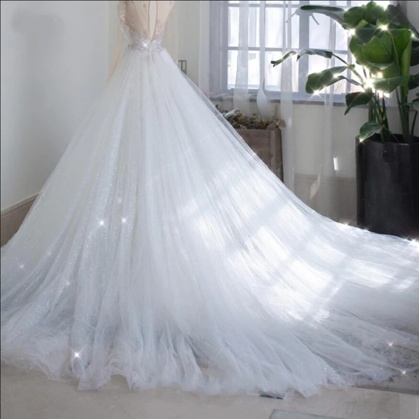 

5 Layers Glitter Tulle Detachable Train Wedding Removable Skirt For Dresses Bridal Overskirt custom size