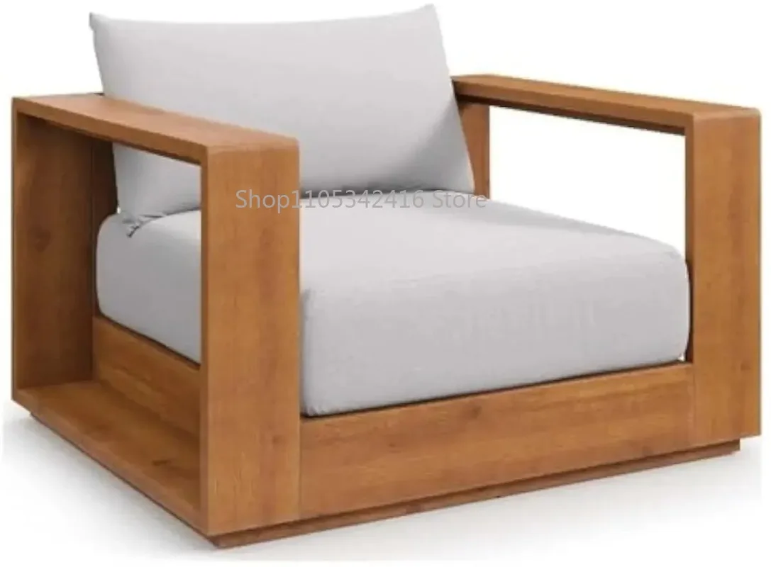 Natural Light Gray Acacia Wood Outdoor Patio Club Chair with Weather Resistant Cushions for Garden Backyard Deck