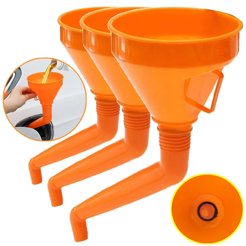 130/145/160mm Car Long Stem Refueling Funnel with Filter Anti-splash Motorcycle Refuel Gasoline Engine Oil Funnel Car Accessorie