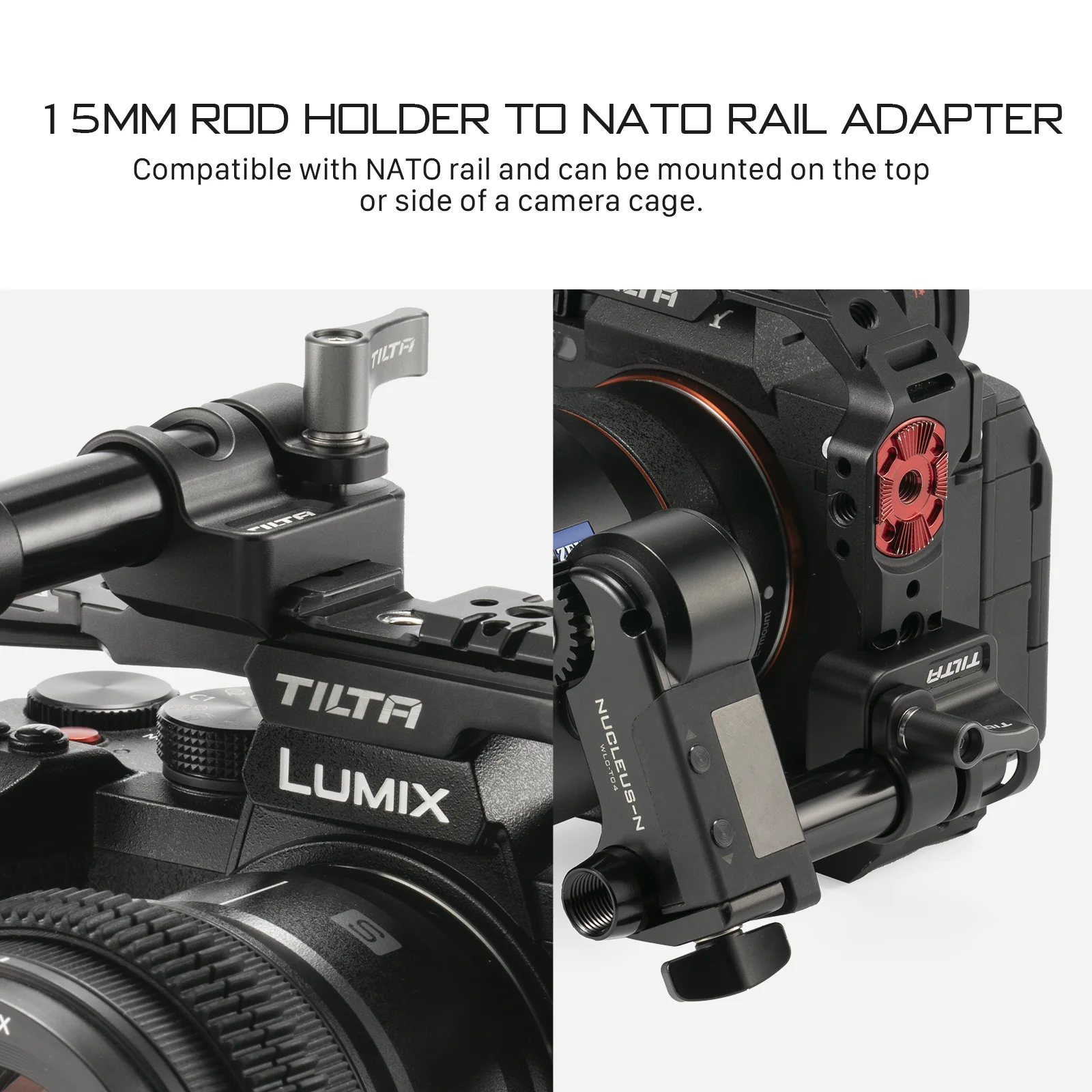 TILTA TA-15RH 15mm Rod Holder to 1/4"-20 Adapter Front Mounted & Side Mounted 15mm Rod Holder to NATO Adapter - Black