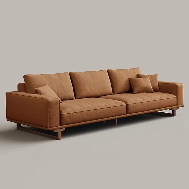 

Tofu block sofa, retro solid wood sofa