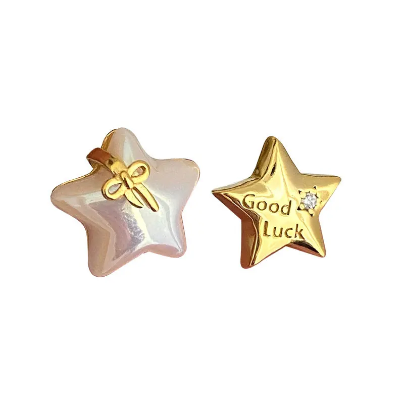 Creative Asymmetric Shell Star Stud Earrings Women 925 Sterling Silver Lucky Bow Light Luxury Charm Jewelry