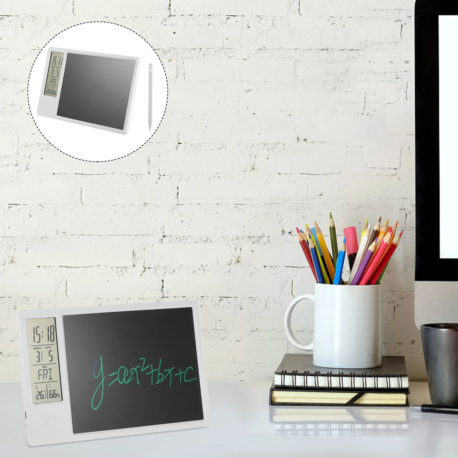 

1 Set Lcd Writing Tablet With Calendar Smart Hygrothermograph Handwriting Board For Home Office Weather Writing Pad Desktop