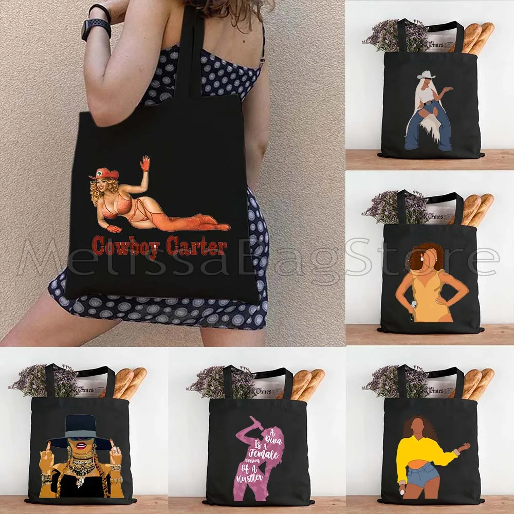 Love Beyonce Singer Poster Fan Cute Gifts Men Women Girls Canvas Tote Bag Shoulder Shopper Cotton Handbag Shopping Hand Bags