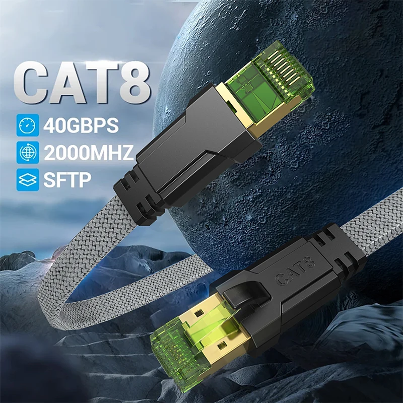 CYANMI Cat8 Ethernet Cable STTP 40Gbps 2000MHz Cat 8 RJ45 Network Lan Patch Cord for Router Modem Internet RJ 45 Ethernet Cable