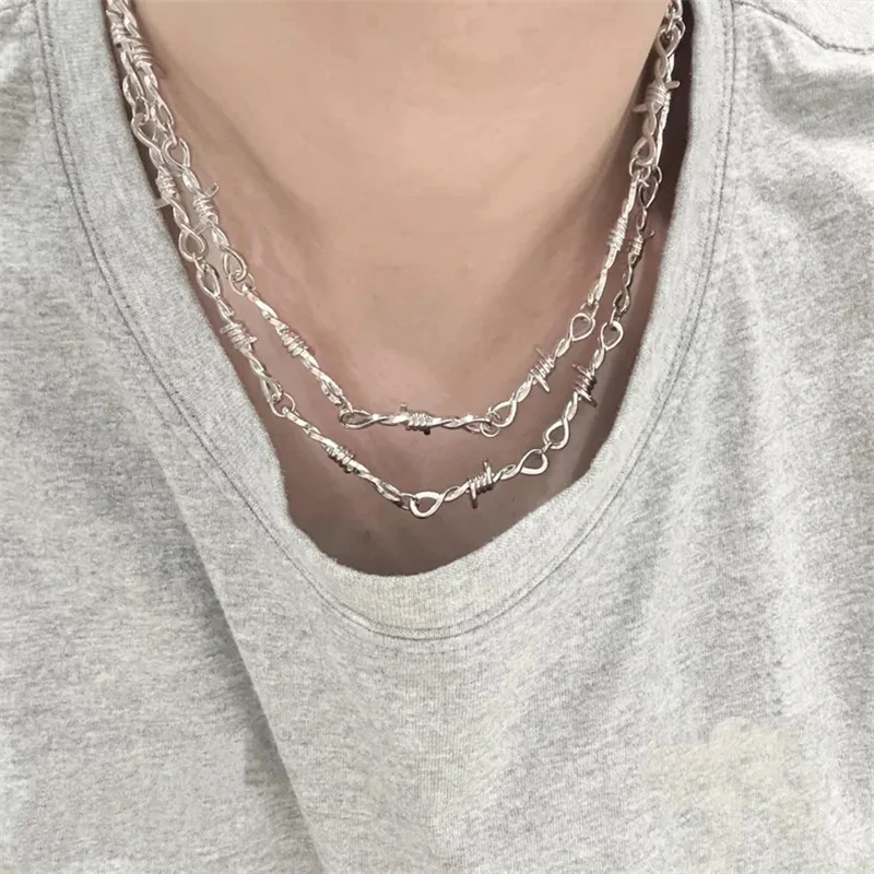 Thorn Necklace, Minimalist Barbed Chain in Stainless Steel, Barbed Wire Necklace, Customizable Length, Industrial Grunge Choker