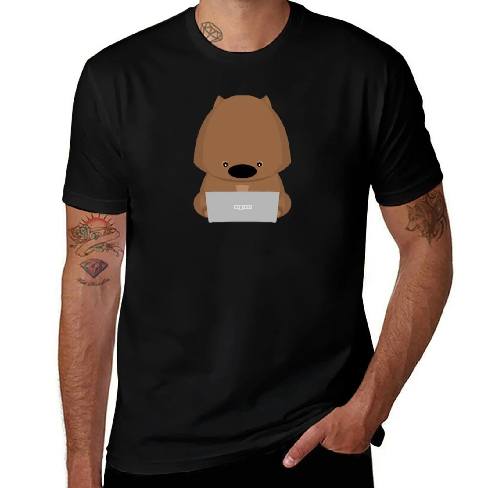 NPM: T-shirt décontracté et ample pour tous les jours, motif Wombat et ordinateur portable (blanc)