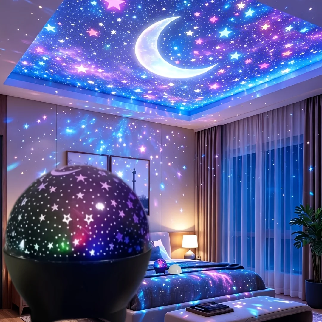 LED Night Light RGB Starry Sky Galaxy Moon Projector Light USB Powered 7 Color Ambient Decor Lamp for Party Room Holiday Gift